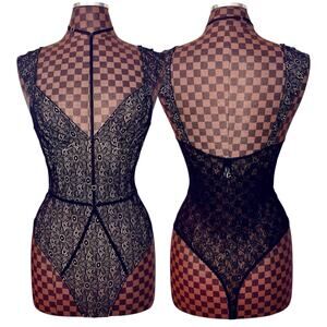 Victoria's Secret Black Lace Choker Teddy Size Medium Thong Bodysuit Lingerie